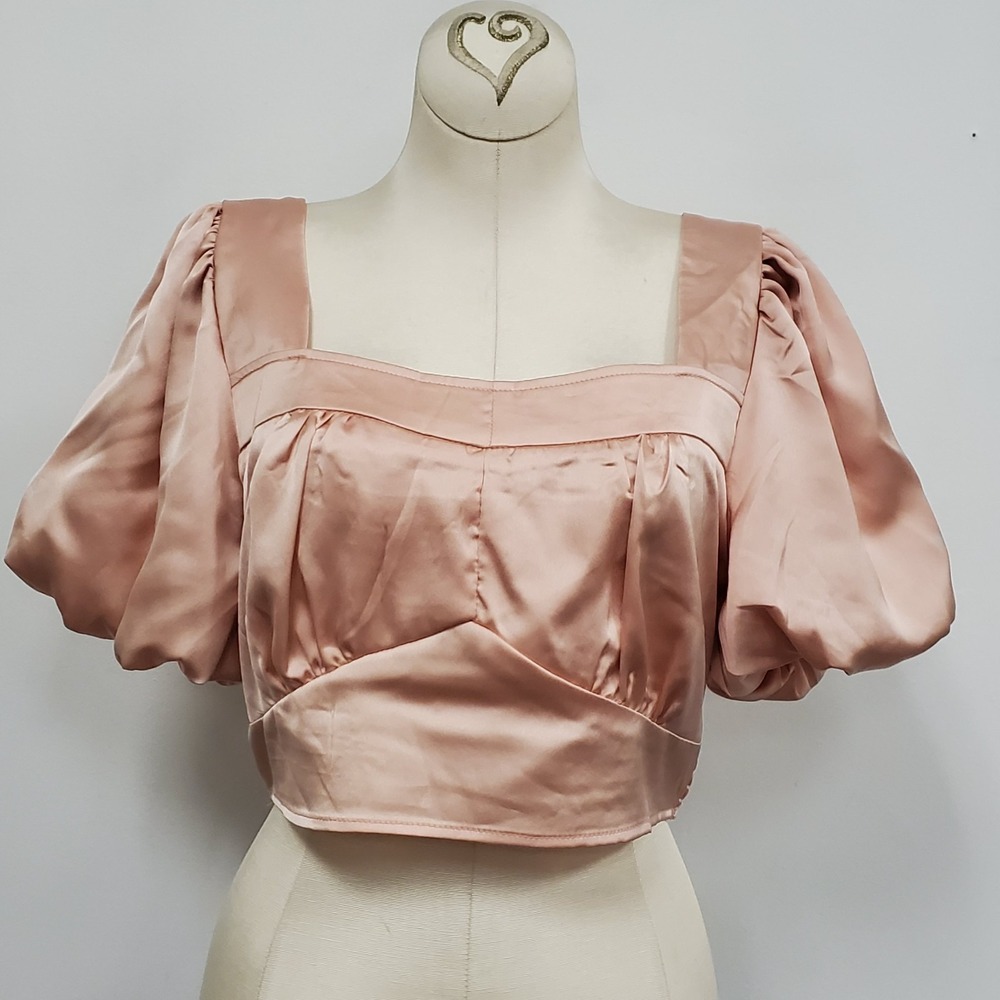 Pink Satin Puff Sleeve Milkmaid Top Size L Coquette Regency Renaissance Romantic
